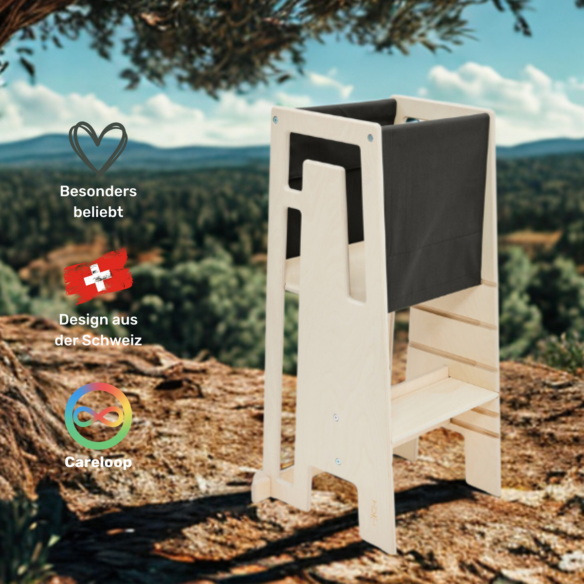 Tuki Startertuch Dark Olive am Lernturm – sicherer Einsatz ab 9 Monaten